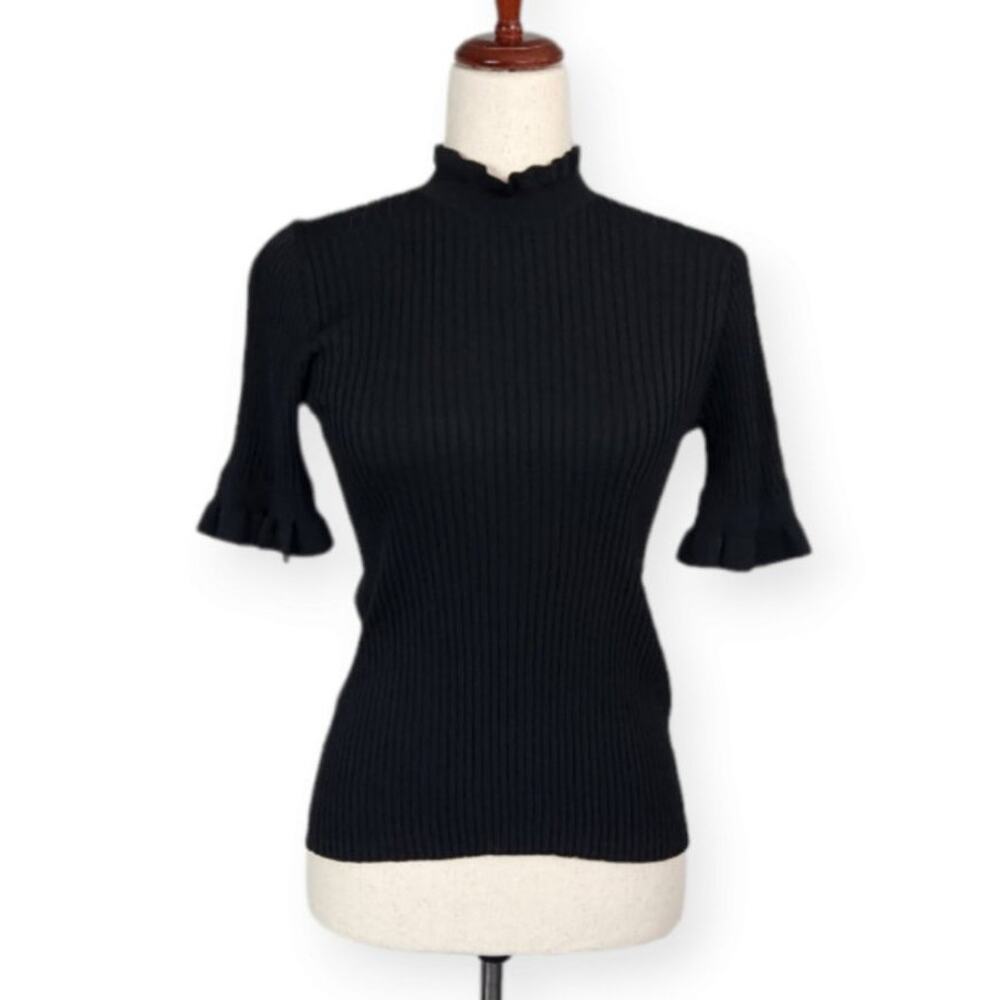 Cooper St Hilton Knit Top High Neck Short Sleeve Black Women's Small New Sample